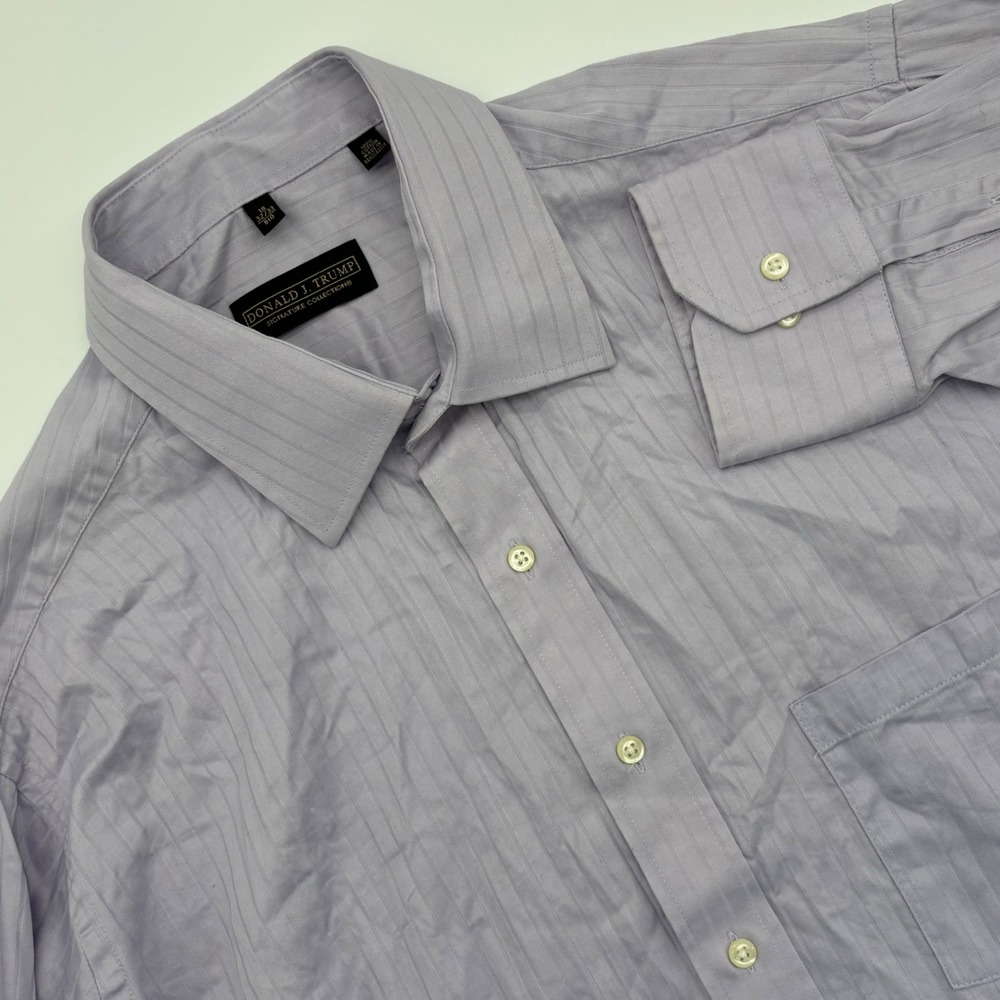 Donald J Trump Signature Collection Purple Striped Dress Shirt Men 18 Big‎ 32/33